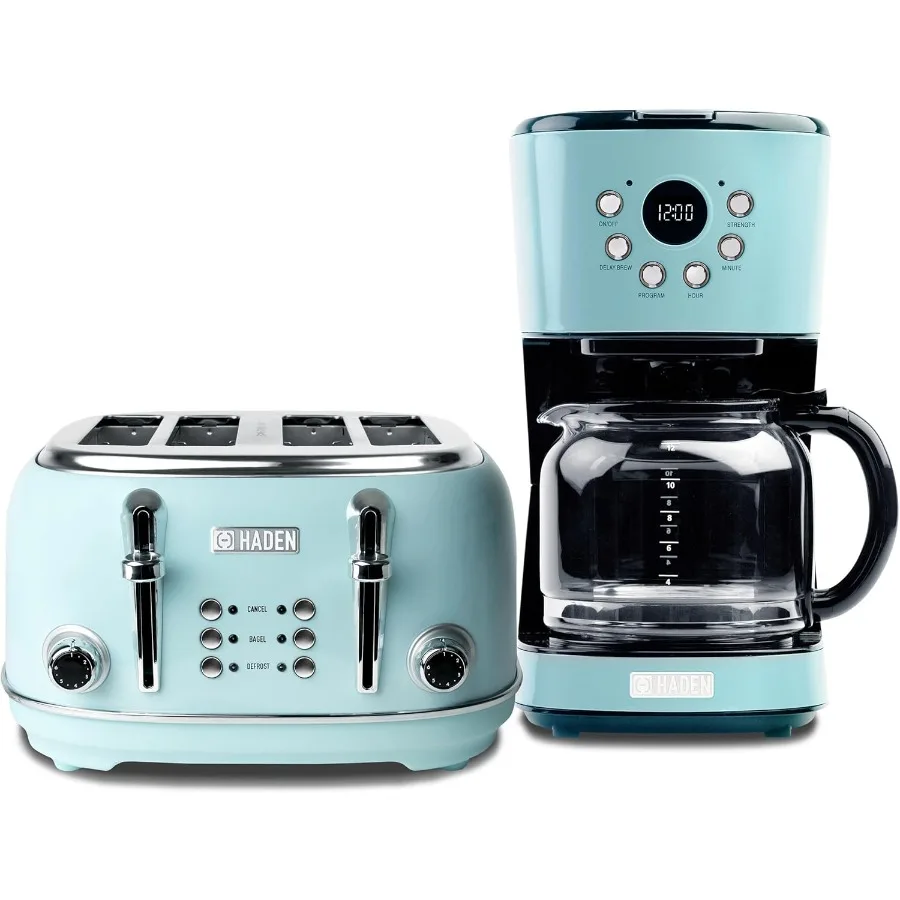 ماكينة صنع القهوة بالتنقيط القابلة للبرمجة سعة 12 كوبًا مع محمصة خبز متكاملة من الفولاذ المقاوم للصدأ بفتحة واسعة من الفولاذ المقاوم للصدأ باللون الفيروزي والكروم #1