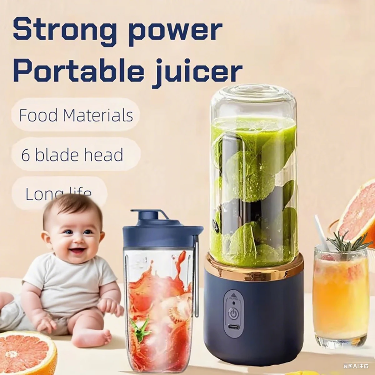 

1PC Small juicer, small portable fruit juicer with rechargeable juice cup, two-in-one portable blender and water bottle,
