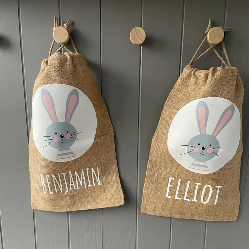 Personalised Bunny rabbit bag happy Easter party Egg Hunt basket children kid boy girl gift Bucket baby first 1st Easter Sack