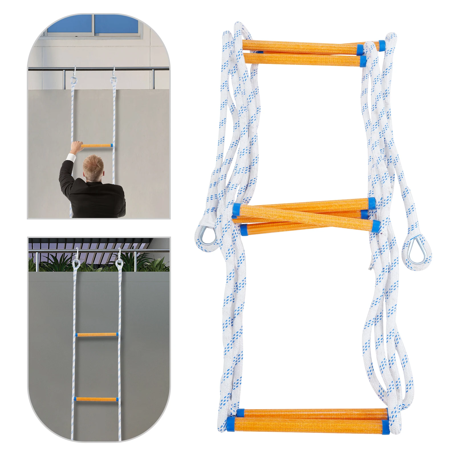 5 m tragbare Rettungsseilleiter mit 120 kg Fassungsvermögen, UV-beständigem Polyester und rutschfesten Harzstufen für Notfallklettern