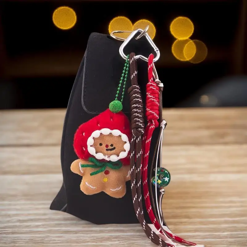 Christmas Plush Cartoon Gingerbread Man Christmas Wreath Pendant Keychain Backpack Hanging Ornament Xmas New Year Gift