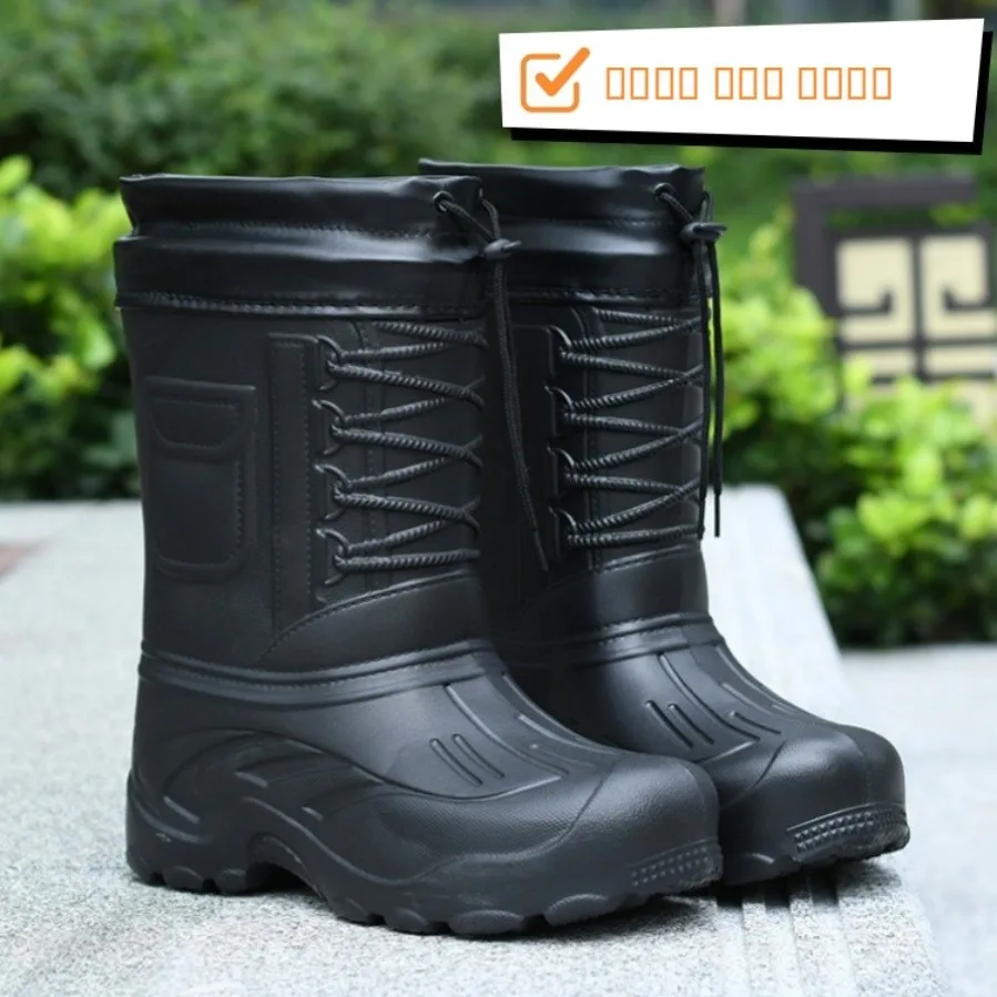 Men's Winter Fishing Boots Thickened Fleece Lined Mid‑Calf Snow Boots Outdoor Waterproof Large Size Sea Fishing Casual Shoes