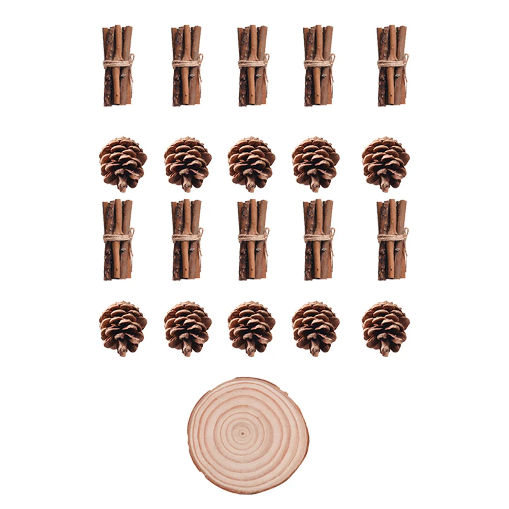 

21 шт., украшения из сосновых шишек, рождественские деревянные палочки, ломтики дерева, набор для рукоделия «сделай сам», праздничный декор, украшения из сосновых шишек, ломтики дерева