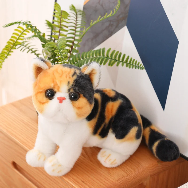 26 cm Grote Gezicht Katten Pop Liggen Knuffelig Als Echte Kat Plushie Gevulde Peluche Gestreepte Kleurrijke Wilde Dieren Knuffel Gift