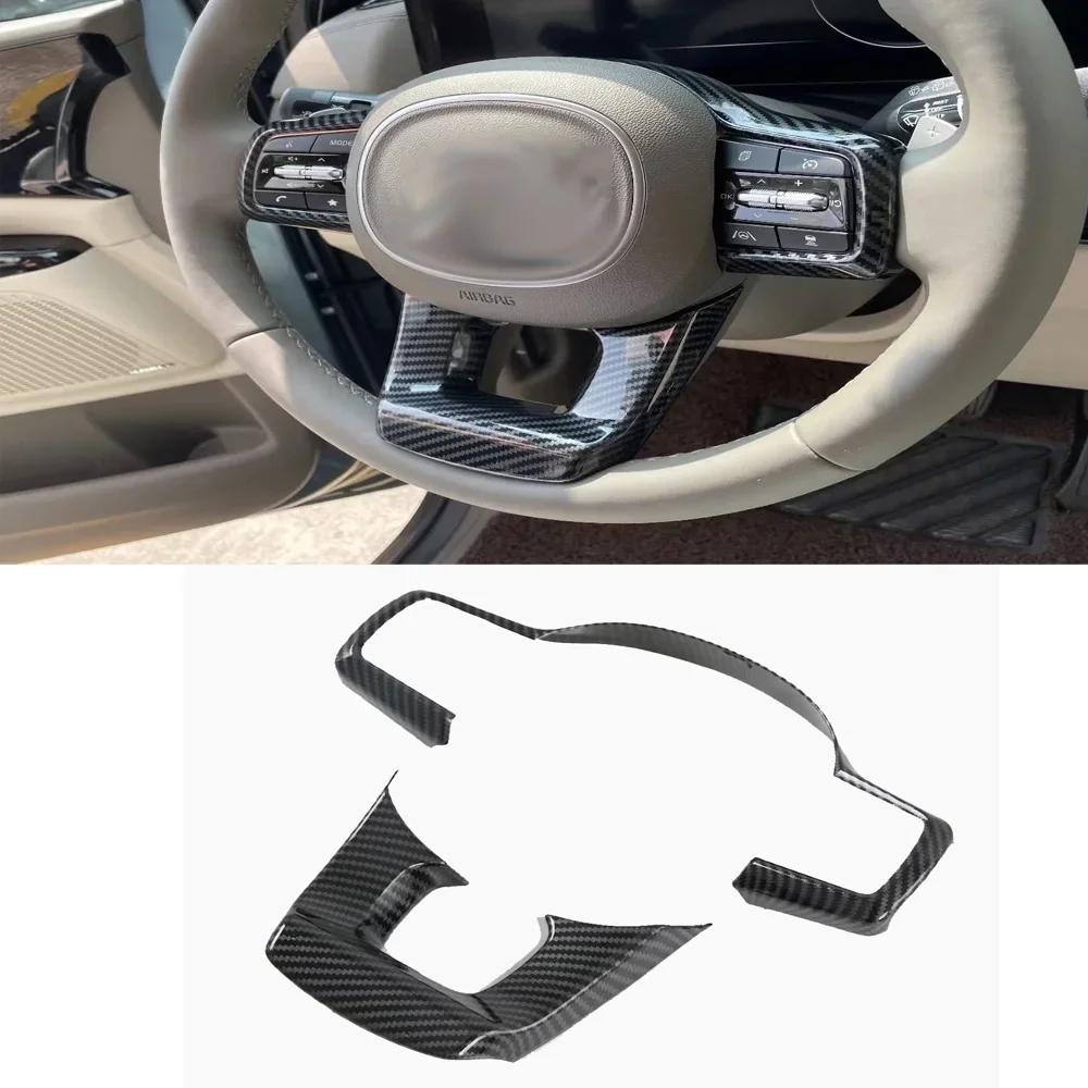 

For Kia Carnival KA4 2020 2021 2022 ABS Carbon Fiber Car Steering Wheel Trim Control Button Frame Cover Interior Accessories