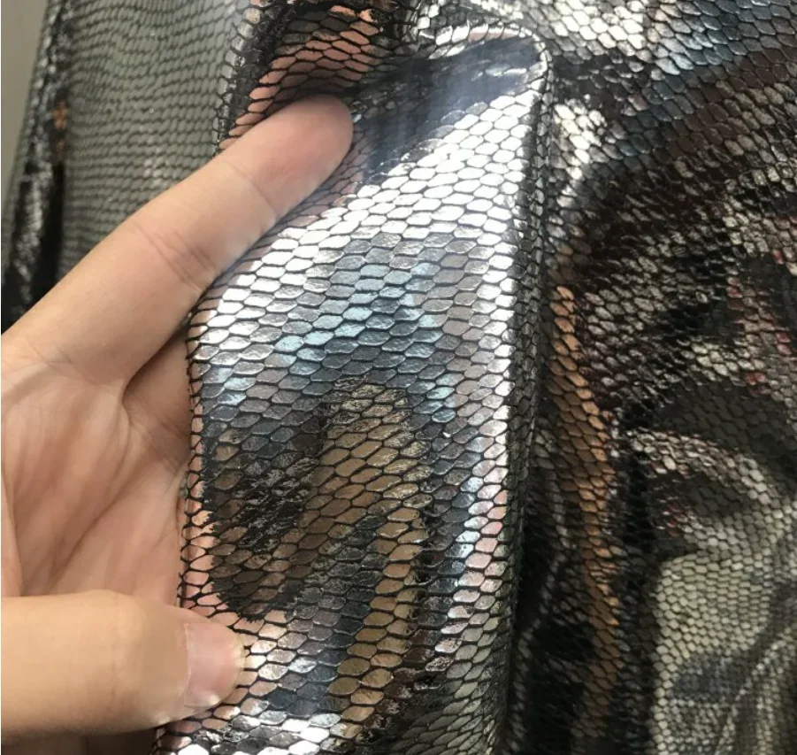 Silver Metal Fish Scale Faux Leather Fabric Shiny Sequins Small Glitter Romantic Wedding Ceremony Party Dress Costume Cloth