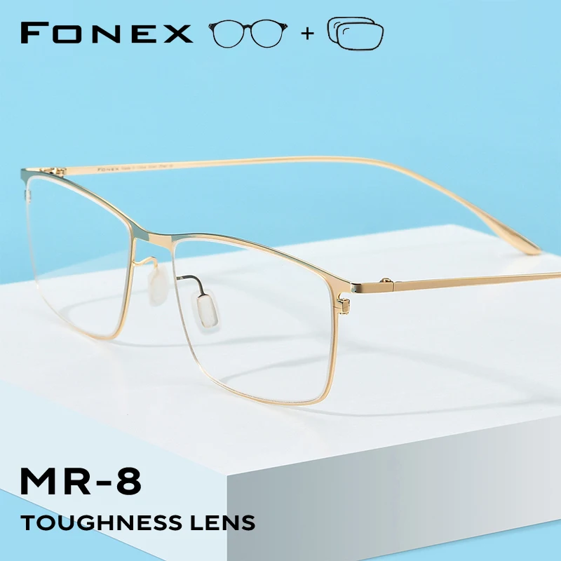 FONEX Progressive Prescription Eyeglass Custom Myopia Optical Photochromic Eyewear Men Glasses Square Titanium Alloy Frames 8105