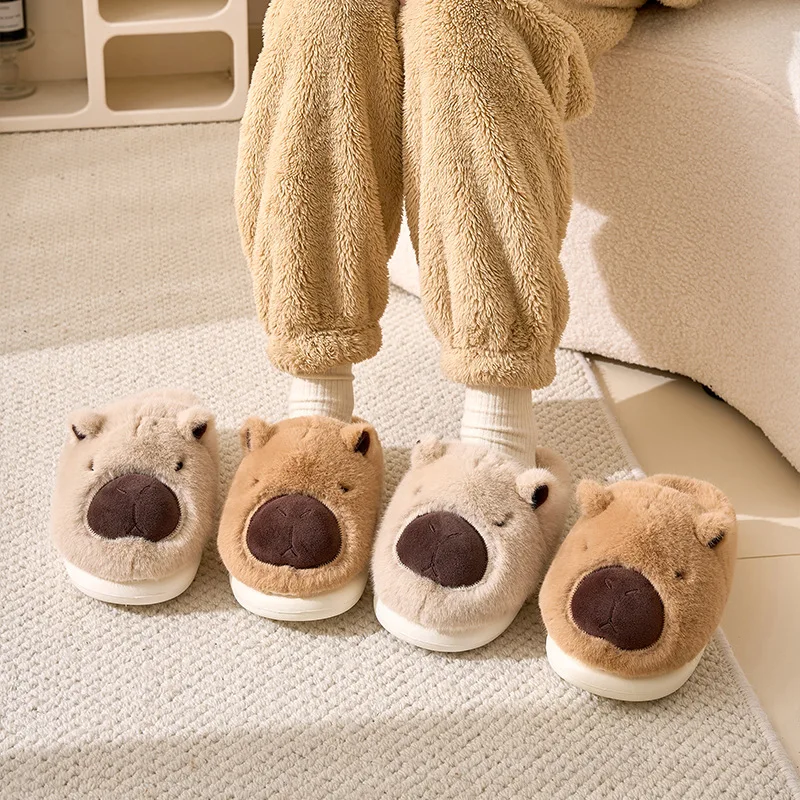 Plush Capybara Slippers Thermal Home Slippers Cute Fluffy Couple Slippers Comfortable Furry Walking Shoes Non-Slip for Men Women