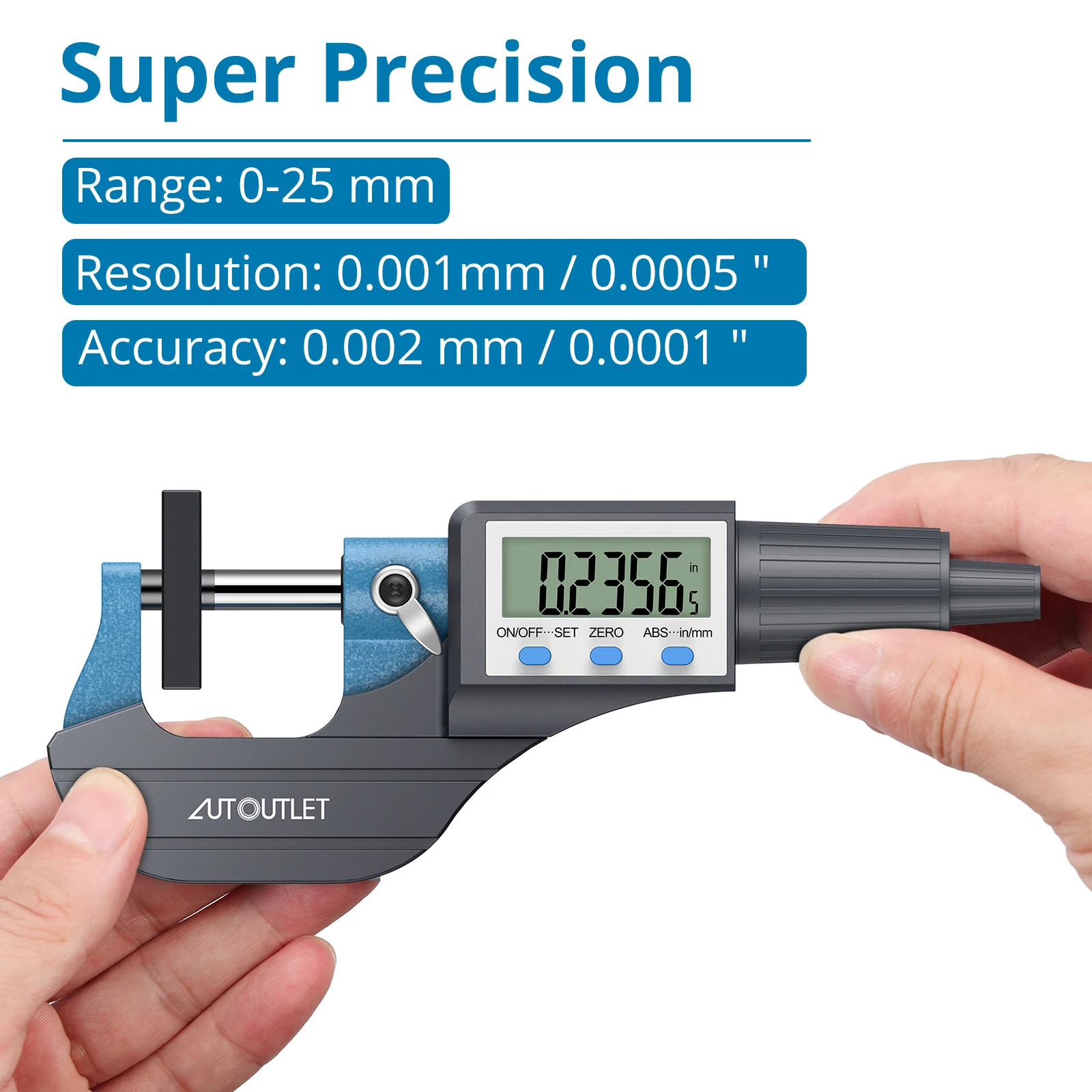 0~25mm Electronic LCD Digital Outside Micrometer Micro Calipers Length Measuring Tool 0.001mm Resolution With LCD Display