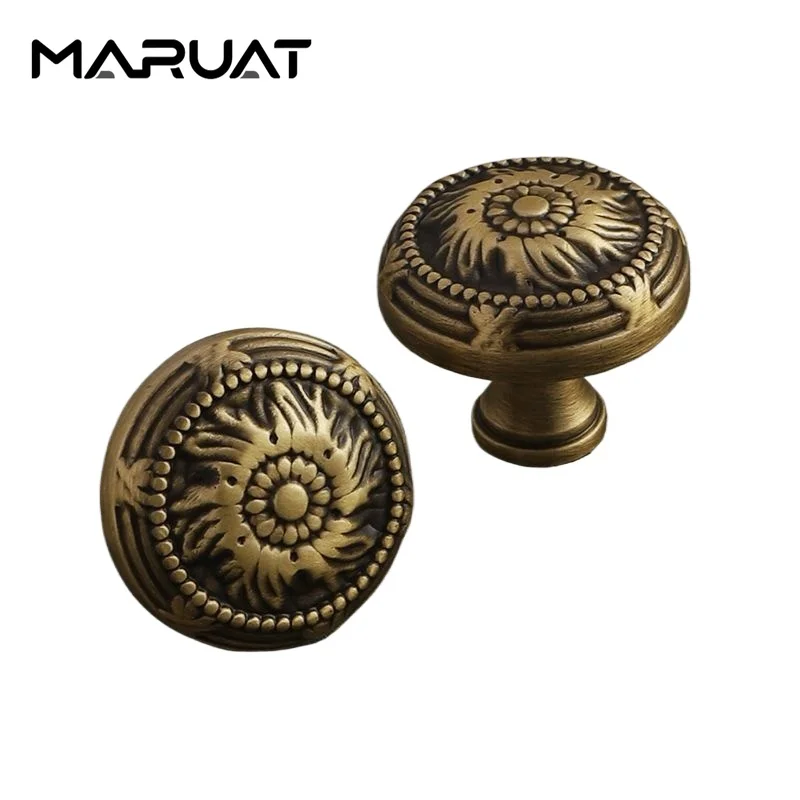 Luxury French-Style Solid Brass Cabinet Handles Antique Bronze Single-Hole Wardrobe Door Drawer Decorative Hardware