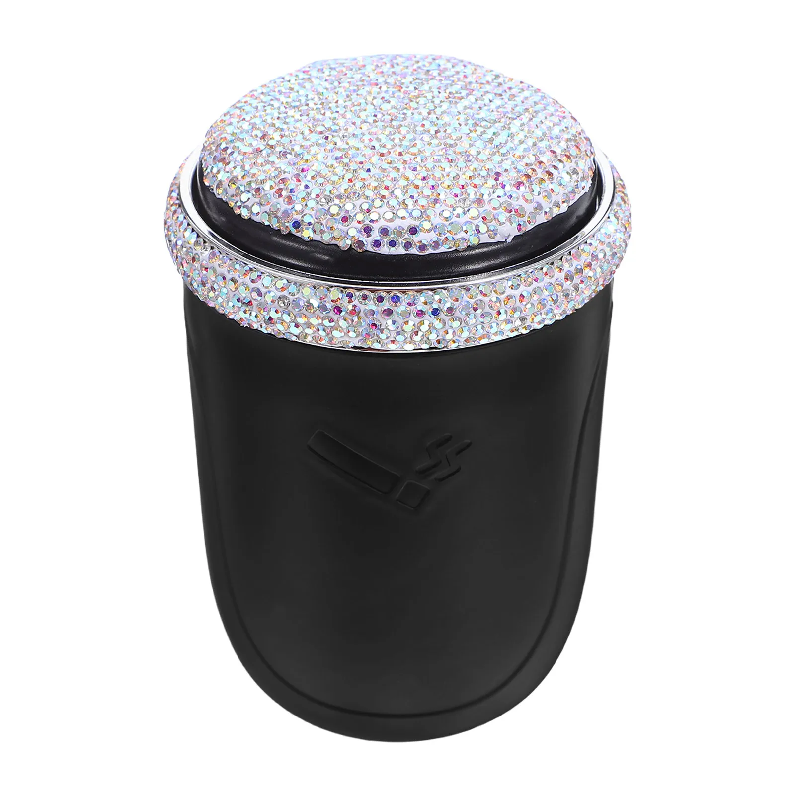 

Car Ashtray With Lid Bling Metallic Rhinestone Accents Smokeless Windproof Led Light Cup Holder Portable Automotive Cigarette