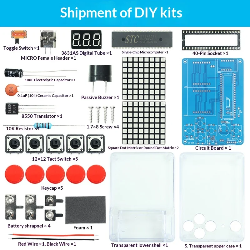 Pixel Game Machine Production Kit, 51 Single-chip Tetris Loose Parts, DIY Welding Practice Electronic Small Production