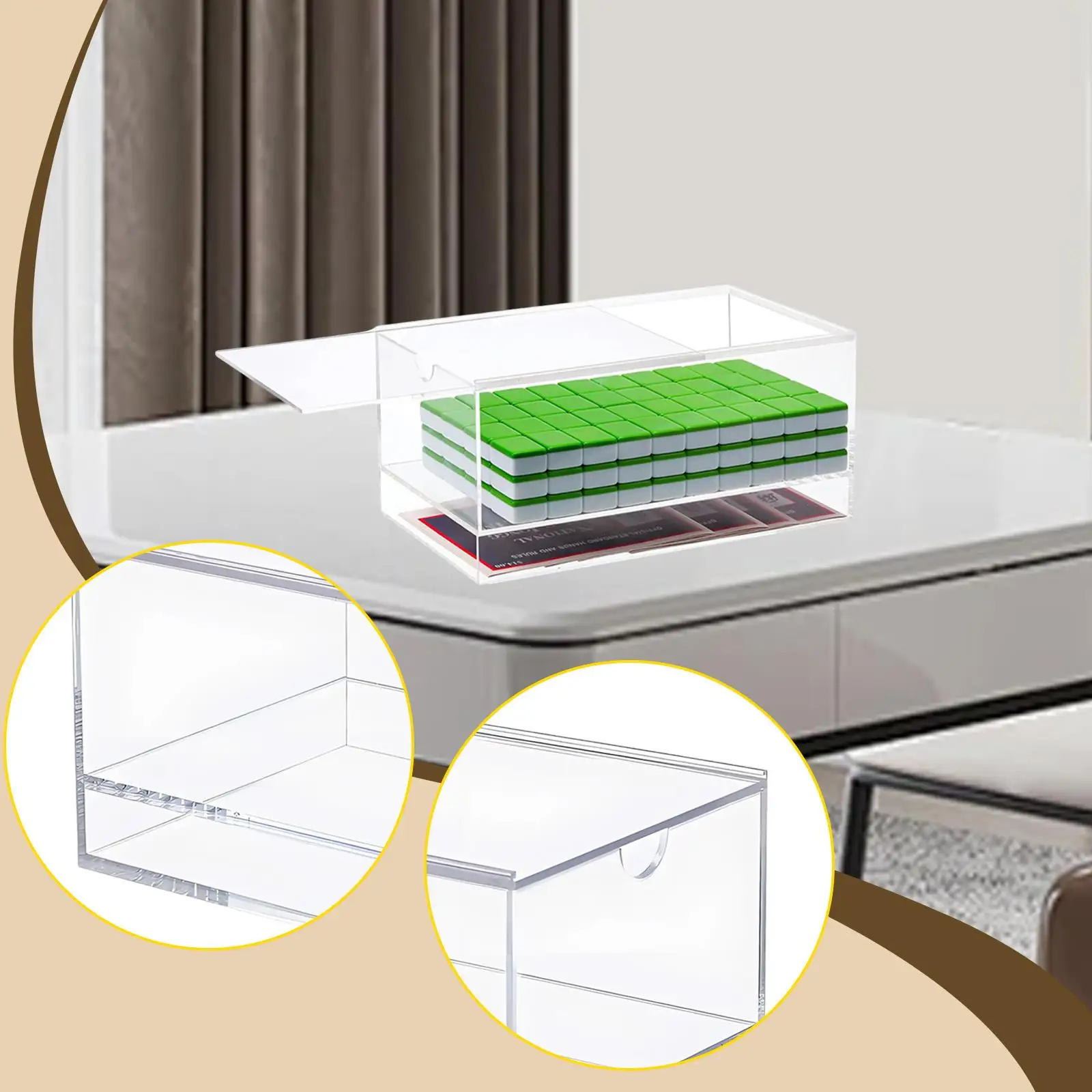 

Acrylic Mahjong Storage Box Large Capacity Transparent Display Case for Cards Collecting and American Mahjong Tiles