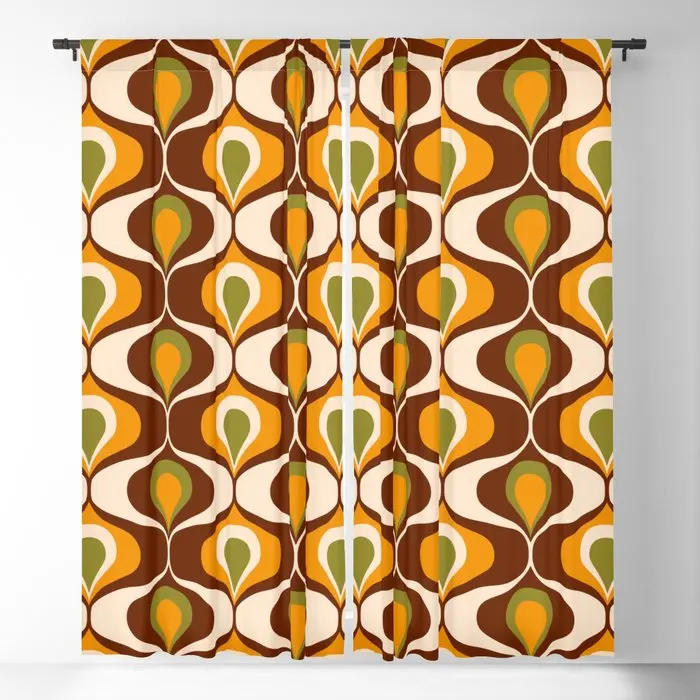 Oval Op Art Pattern Brown, Orange Blackout Curtains 3D Print Window Curtains for Bedroom Living Room Decor Window Treatments