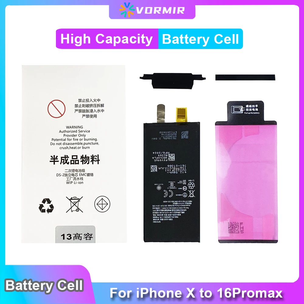 2Pcs Phone Battery Core No Flex Cable For iPhone X XR XS Max 11 12 13 14 Plus 15 Pro Max Real High Capacity Batteria Replacement