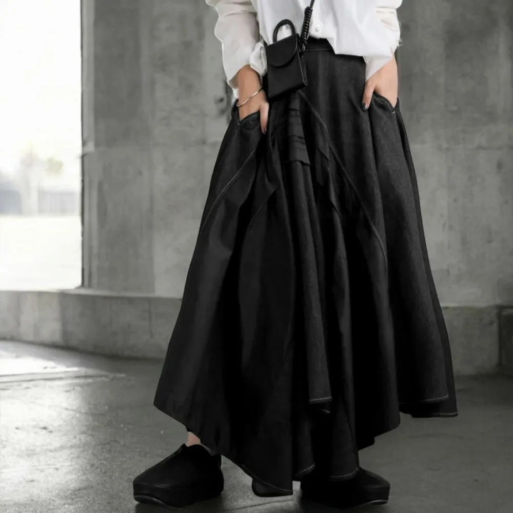 Nowa Moda Unikalna Sukienka Maxi w Stylu Streetwear z Blokami Kolorów i Panelami Denimowymi dla Kobiet, Idealna na Wiosnę, Lato i Jesień