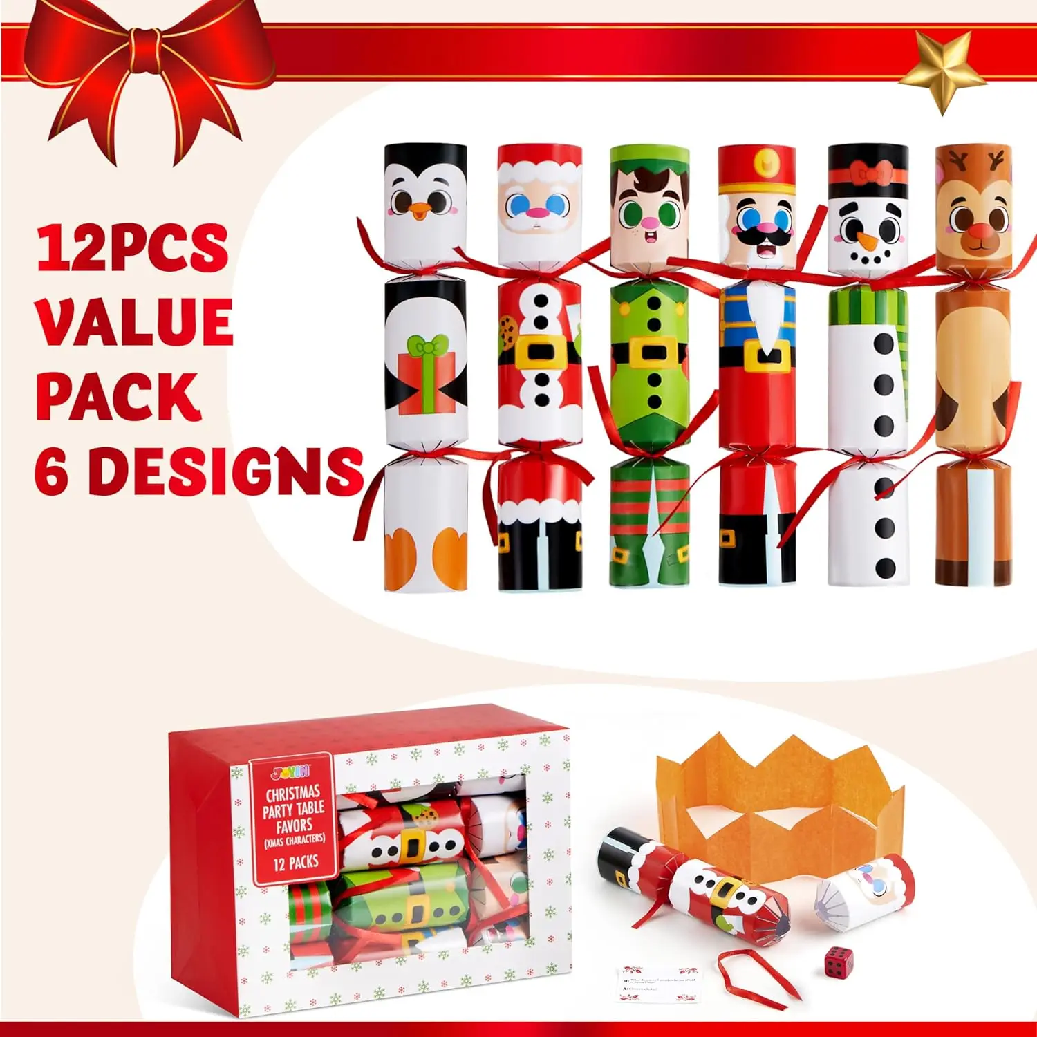 12 عبوة من JOYFY مكونة من 12 قطعة من هدايا حفلات الكريسماس غير المفاجئة مع شخصيات عيد الميلاد لصالح الحفلات للأطفال والكبار وحفلات Xms