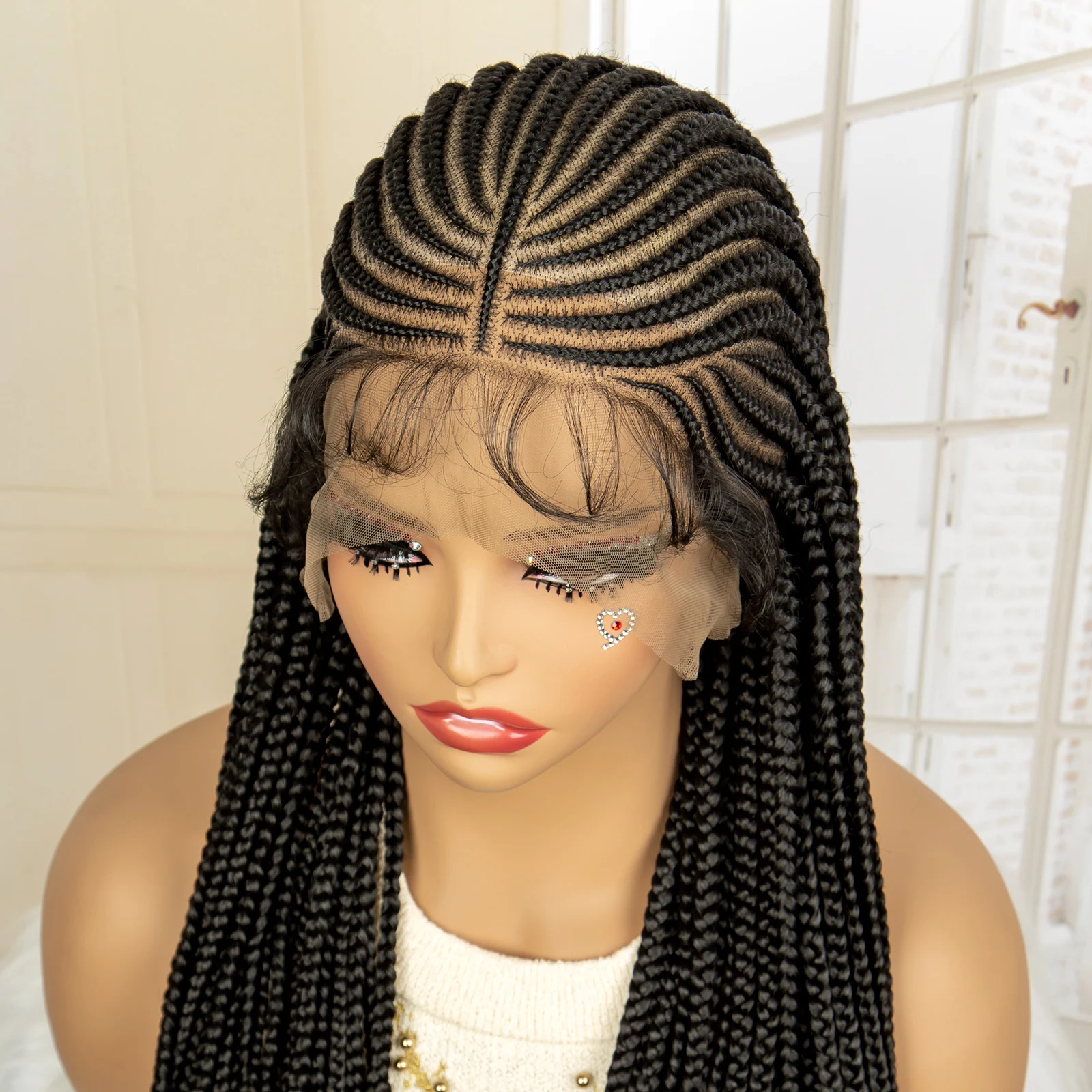 Full Lace Braided Wig Synthetic Braid Wigs Lace Frontal Wig with Baby Hair Box Braided Wig for Black Women Knotless Braid Wigs