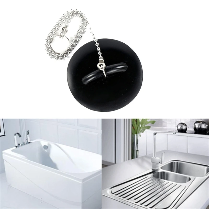 Rubber Choke Tub Stopper Rubber Sink Sewer Drain Plug with Ball Chain Sink Basins Water Stopper Leakproof Sewer Sink Drain Plug