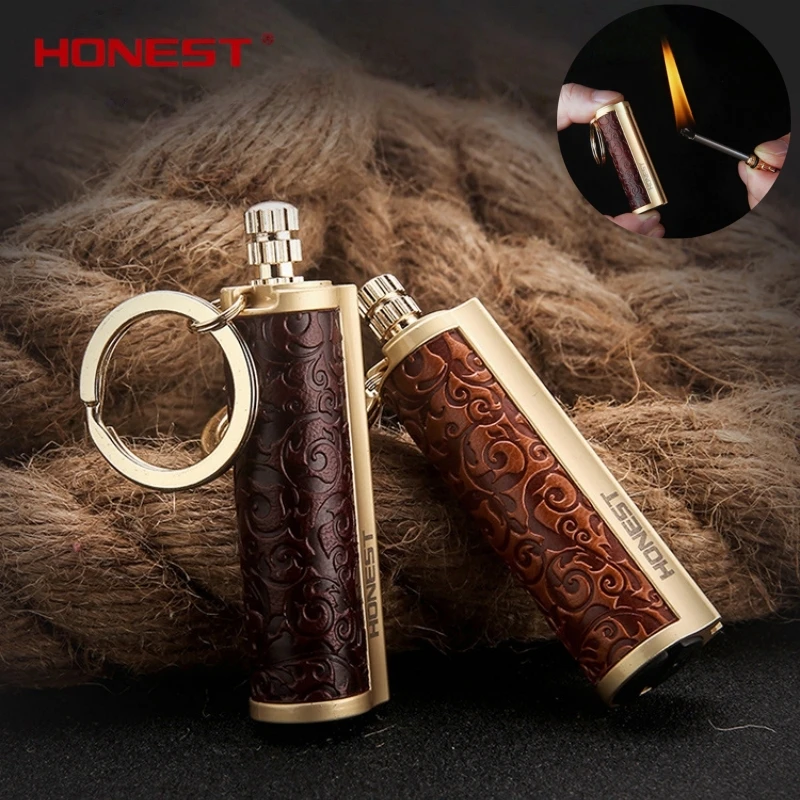 Retro Metal Key Chain Lighter, Multi-function Portable Waterproof Lighter, Emergency Survival Equipment Lighter Outdoor Gadgets