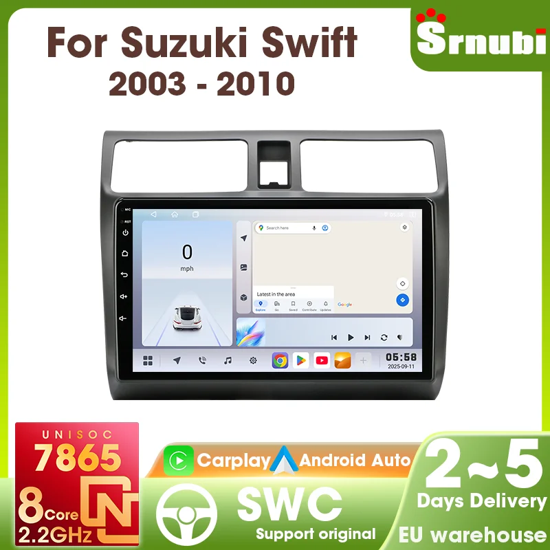 Srnubi Carplay sans fil pour Suzuki Swift 2003-2010 Android Auto 9 pouces autoradio lecteur vidéo multimédia navigation GPS UIS7865 DSP Audio Bluetooth 5.4 2 Din Support SWC