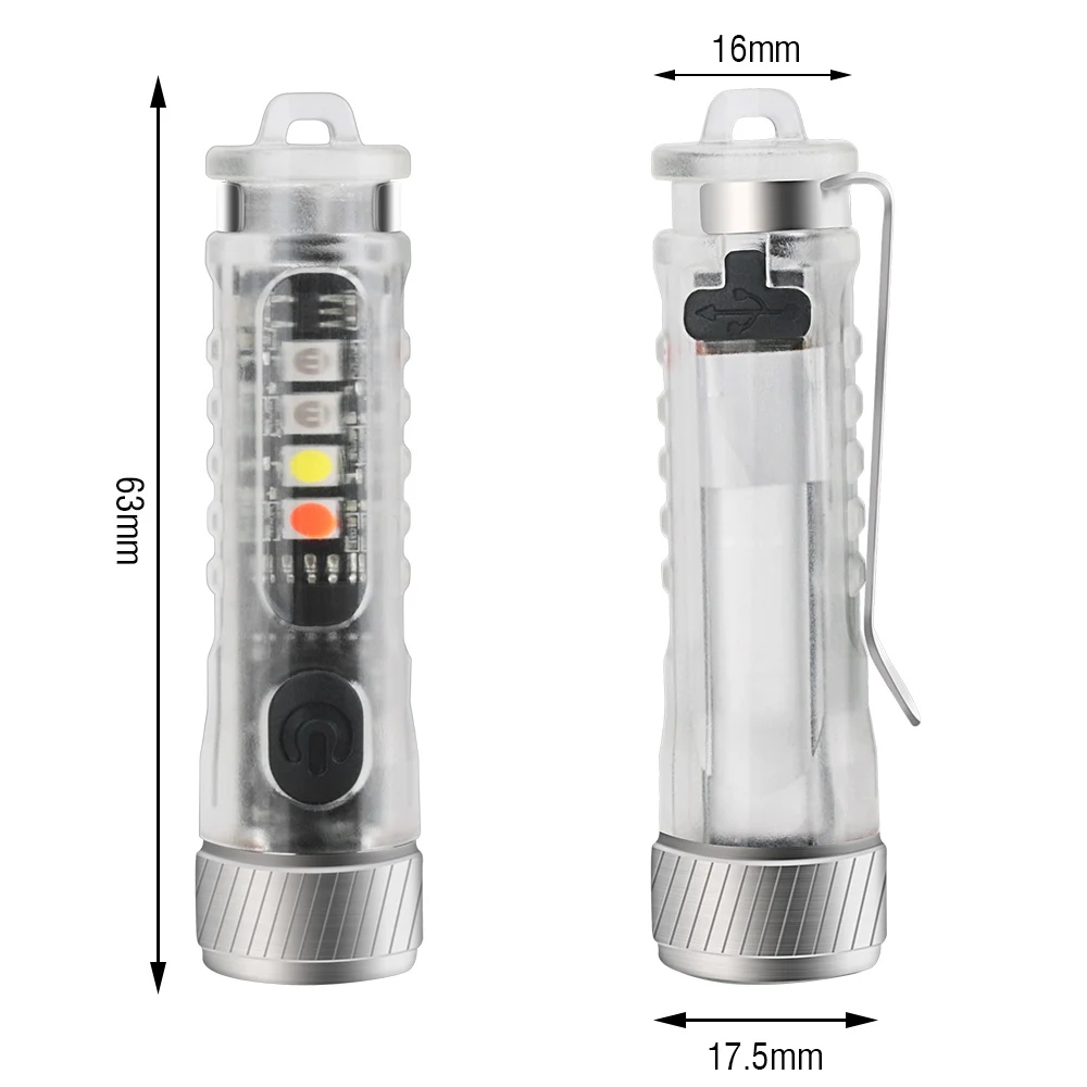 BORUiT Mini Keychain Flashlight EDC LED USB-C Rechargeable Pocket Lamp Waterproof Outdoor Fishing Torch Camping Lantern Uv Light