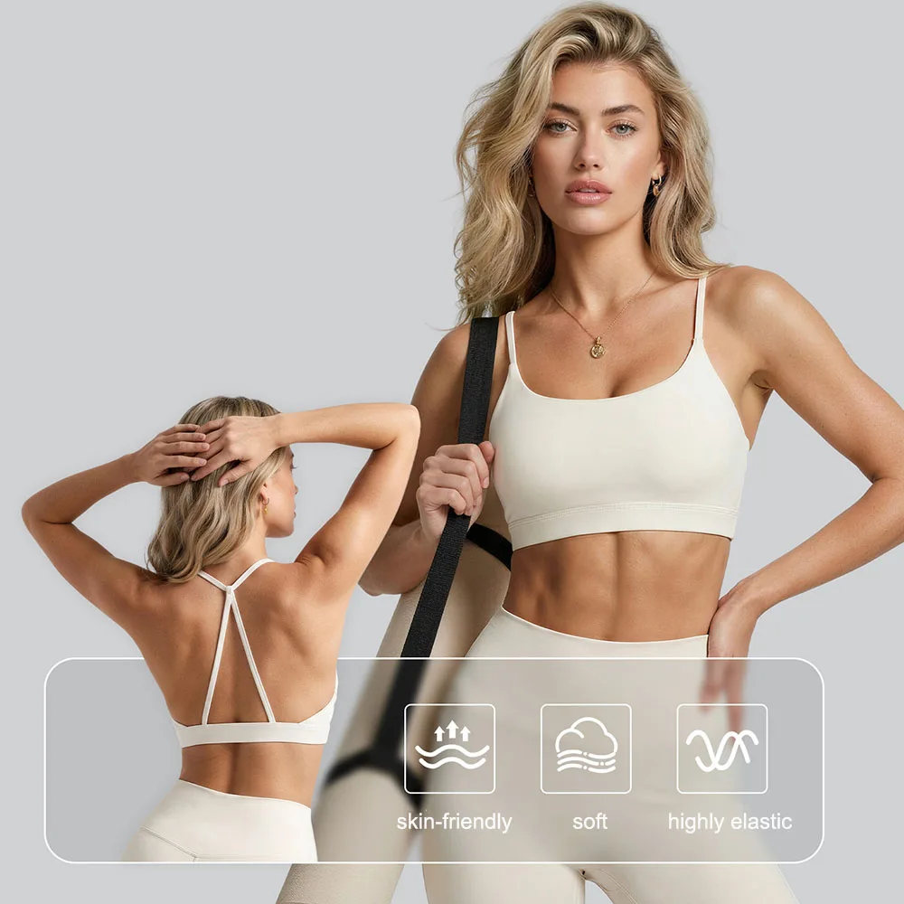 Women Y-Back Sports Bra Thin Cross Straps Workout Bra with Fixed Bra Pads Yoga Top for Gym Running Fitness