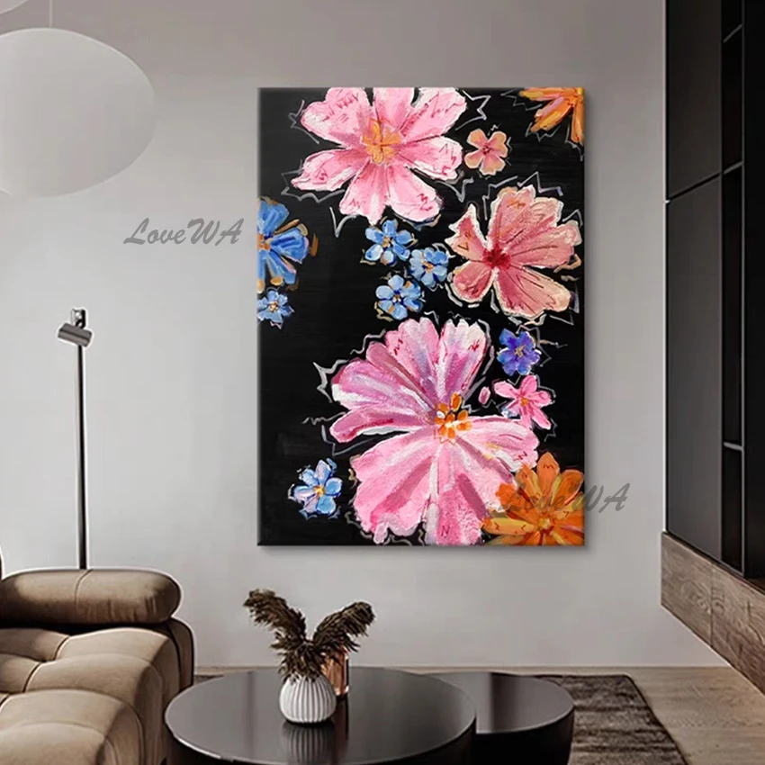 Hand-painted, Flowers Abstract Canvas Oil Painting, Restaurent Wall Decoration, Simple Design Modern Art Pictures, Frameless