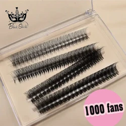 Gér1000 Fans-Cils Préfabriqués à Base Fine et Jolie tue, Tige Moyenne, Pointus, Volume Russe, 4D, 0.05, 0.07, Rine Faite à la Main, Mega Rangement