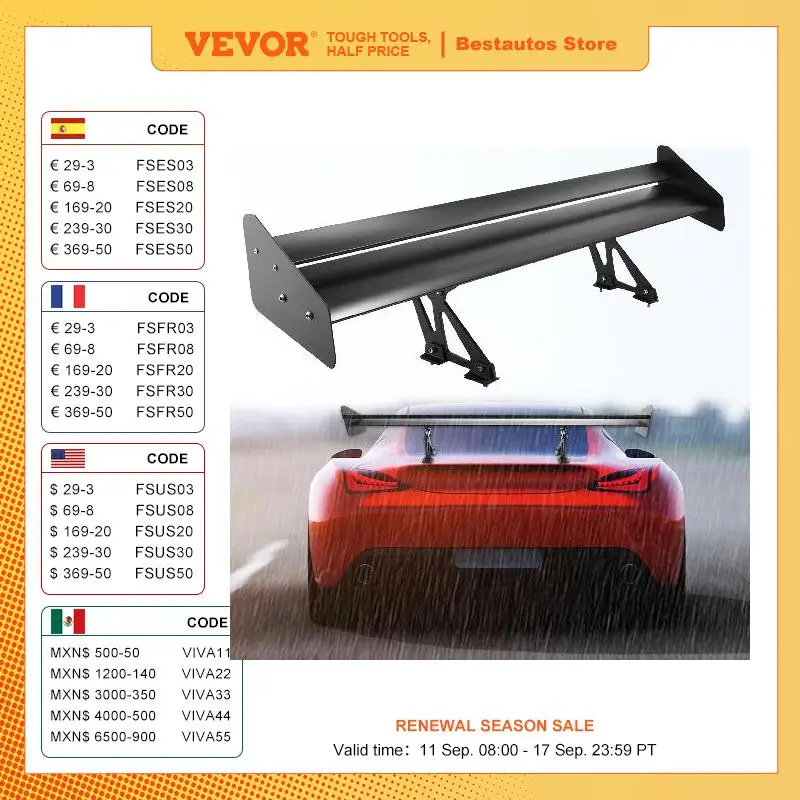 VEVOR 43 / 53 Inch Lightweight Universal Rear Wing Spoiler Single / Double Streamline Deck Set for Any Hatchback with Even Trunk