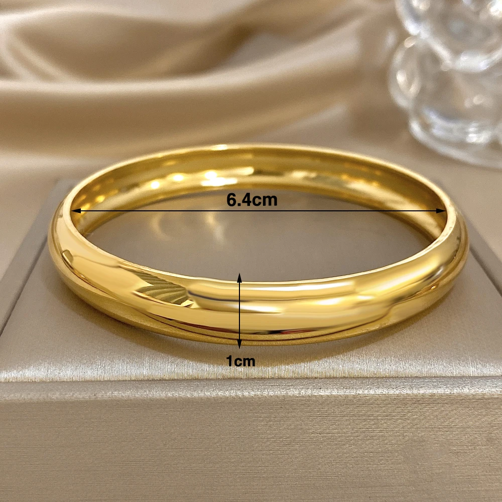 Glossy Gold Plated Stainless Steel Bracelet for Women Men Fashion 10 15 30mm Size Chunky Smooth Cuff Bangles Waterproof Jewelry view 6
