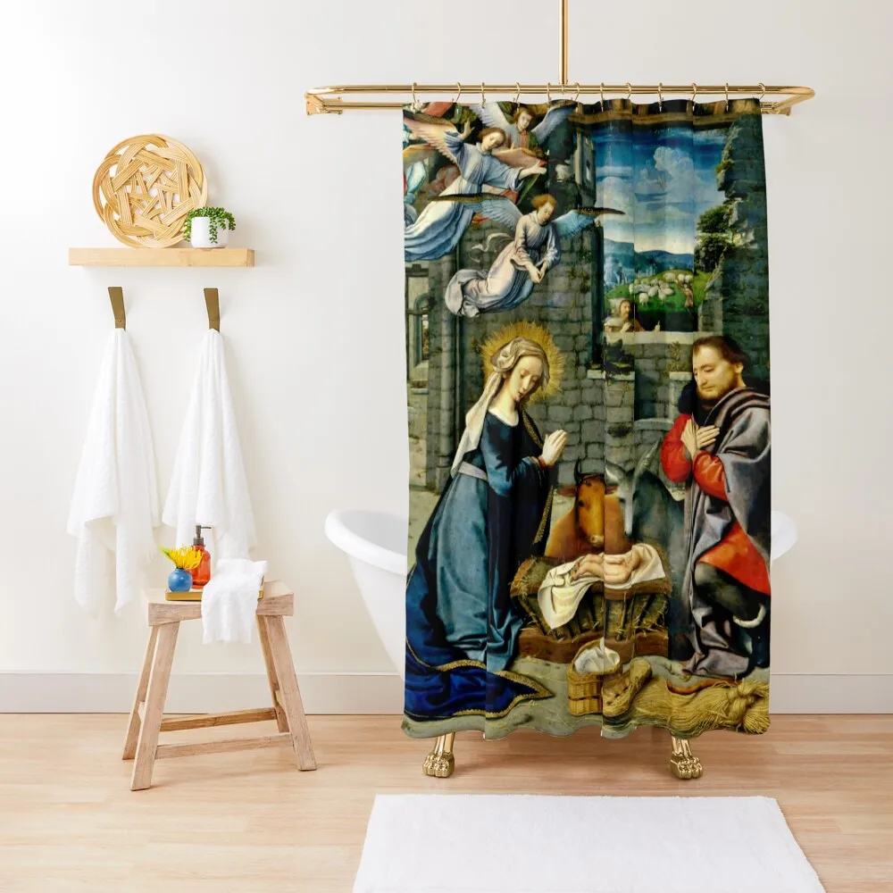 

On View at The Met | The Nativity with Angels Shower Curtain Waterproof Fabric Bathroom Shower Bathroom Curtain