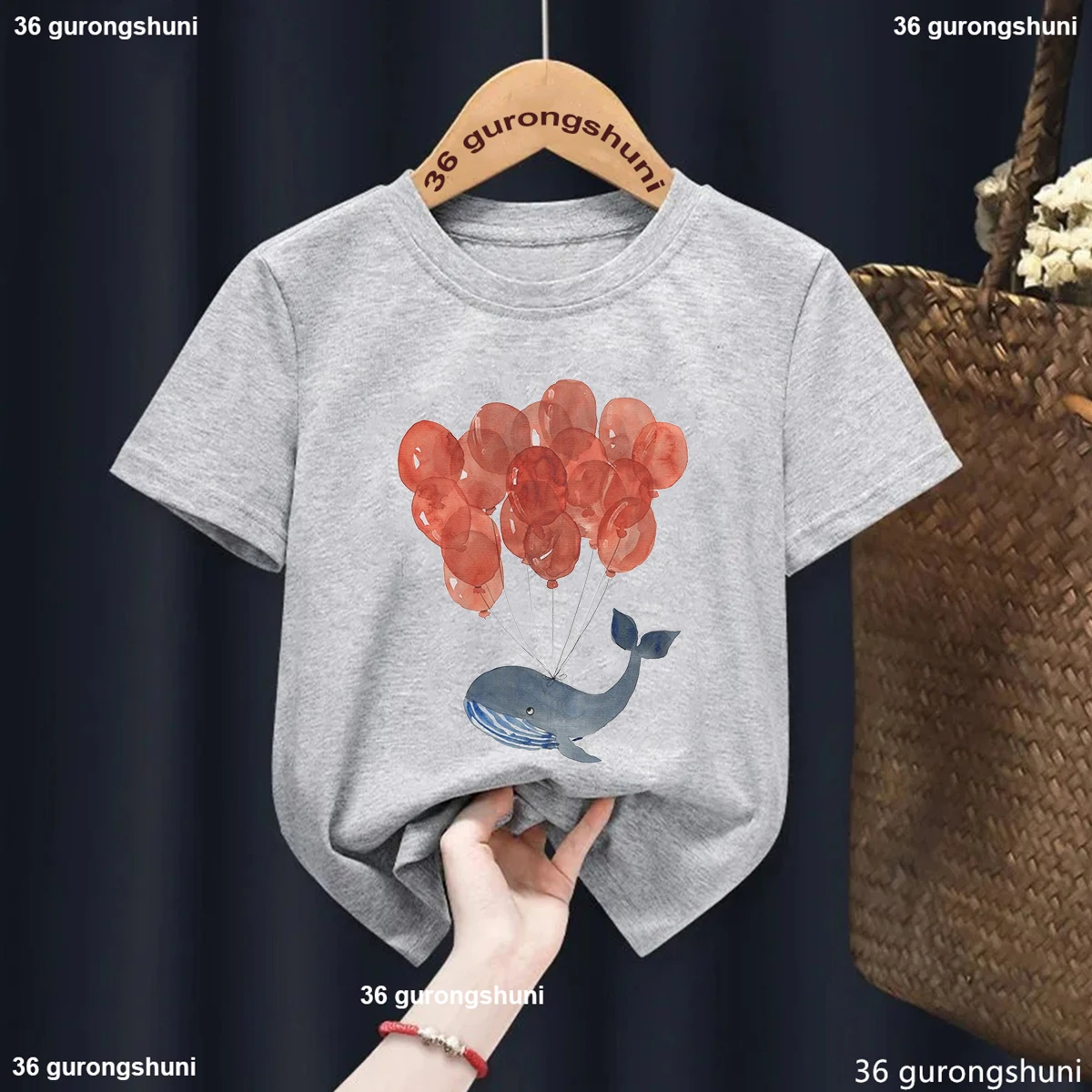 Dolphin Love Balloon Printed T Shirt For Girls/Boys Kawaii Kids Clothes Summer Short Sleeve Tshirt White/Pink/Blue/Gray T-Shirt