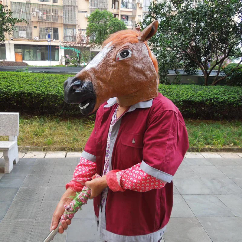 Funny Brown Horse Masks Horse Headgear Mask Men Women Latex Animal Mask Novelty Halloween Cosplay Costumes Carnival Mascara