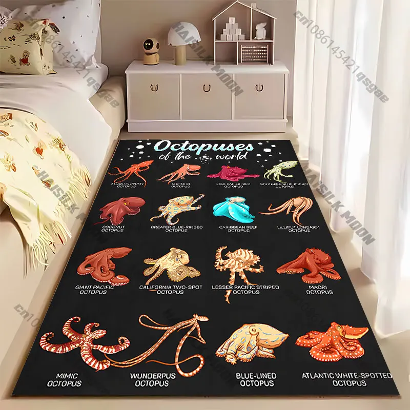 Different species of octopuses carpet Yoga living room room decor children's crawling mat doormat area rug games mat