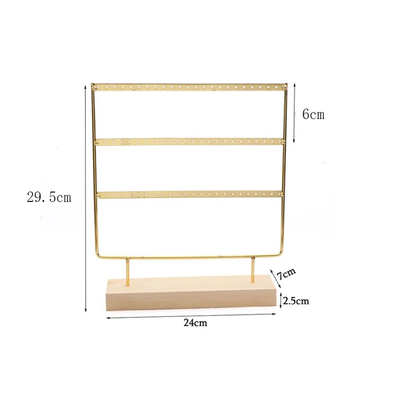 Metal 6 Layers Earring Display Holder Ear Stud Display Rack Wood Base 3-Tiers 69 Holes Jewelry Storage Organizer Stand Reusable