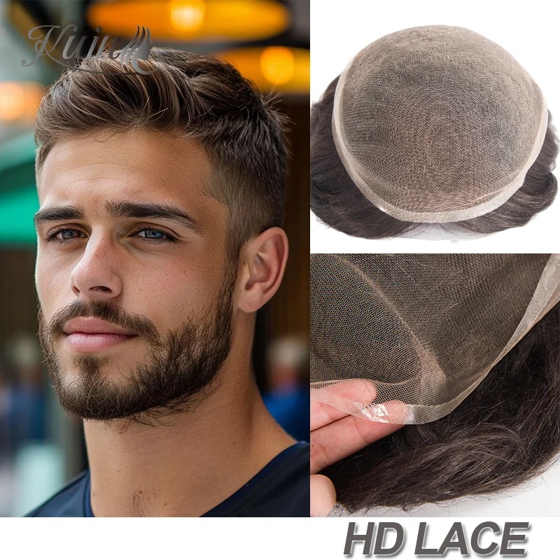 

HD Lace Base Men Toupee Skinlike Full Lace Men Capillary Prosthesis Indian Human Hair Wigs Natural Hairline Breathable Male Wigs