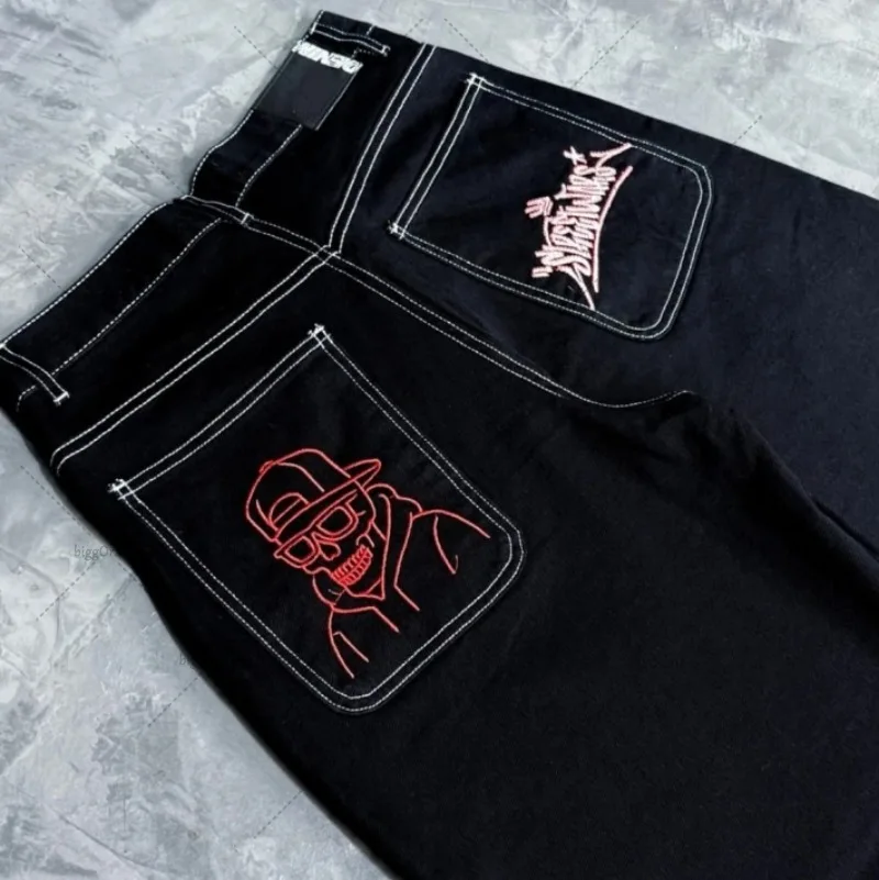 

Street Hip-hop Fashion Cartoon Retro Skeleton Loose Jeans Men 2025 Harajuku Y2K Casual Punk Straight Wide-leg Pants Women