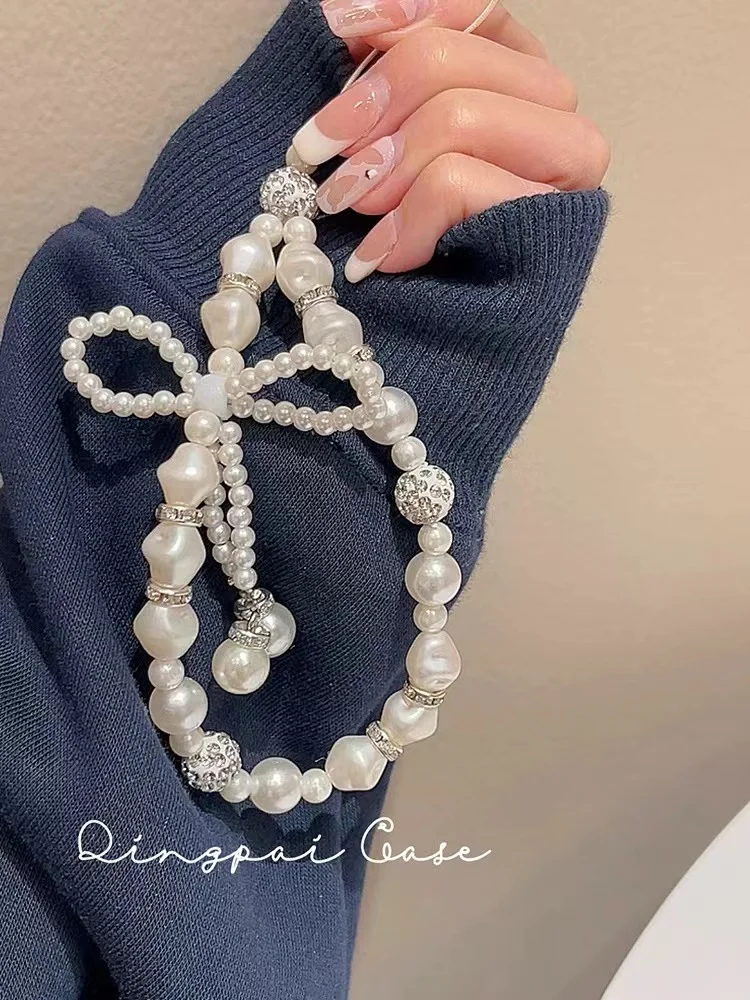 

Original Lght Luxury Pearl Bow Mobile Phone Chain CCD camera Lanyard Wrist Rope