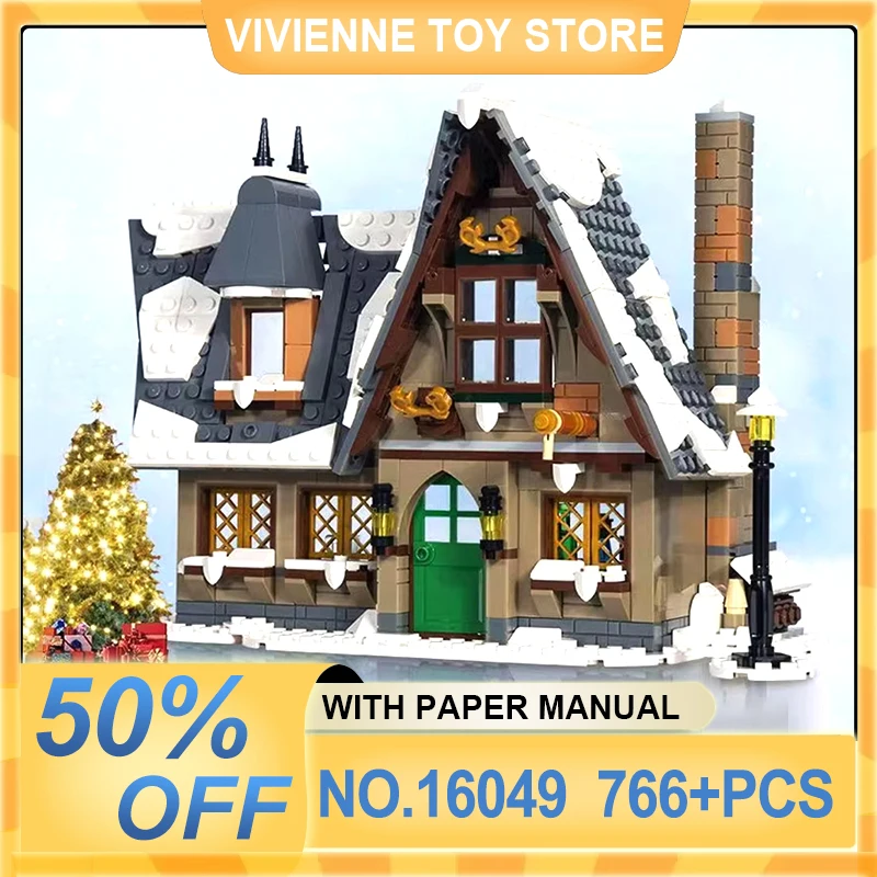 Mould King 16049 MOC Technical Christmas Cottage Building Block Santa Claus Winter House Bricks Assembly Toy Kids Christmas Gift