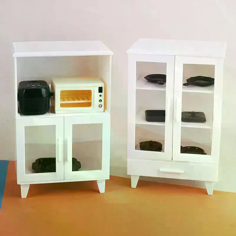 1 Conjunto 1:12 Miniatura de Comida para Brincadeira de Faz de Conta, Acessórios de Mobiliário para Casa de Bonecas, Kit de Brinquedo de Cozinha, Miniatura de Panelas de Arroz e Armário