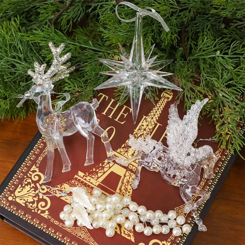 

1/3Pcs Ice Crystal Pendant Christmas Tree Pendant Transparent Acrylic Angel Christmas Decorations Scene Props