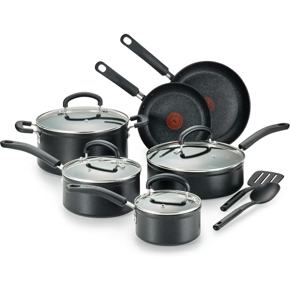 

T-fal 12-Piece Nonstick Cookware Set: Oven and Broiler Safe up to 350F, Includes Frying Pans, Saucepans, Deep Sauté Pan for Kitc