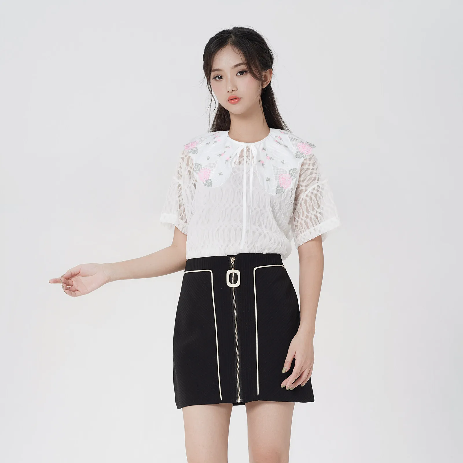 Detachable Embroidered Fake Collar Large Pointed Women Shirt Collar Decorative Neck Accessory for Formal Casual Outfits