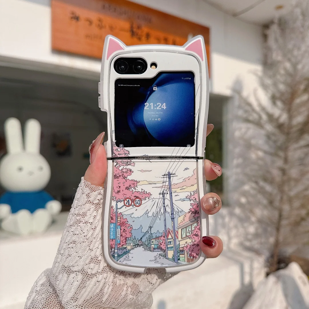 

Landscape Pattern Transparent Phone Case For Samsung Galaxy Z Flip 7 6 5 Z Flip 3 4 Soft TPU Back Cover With Lanyard