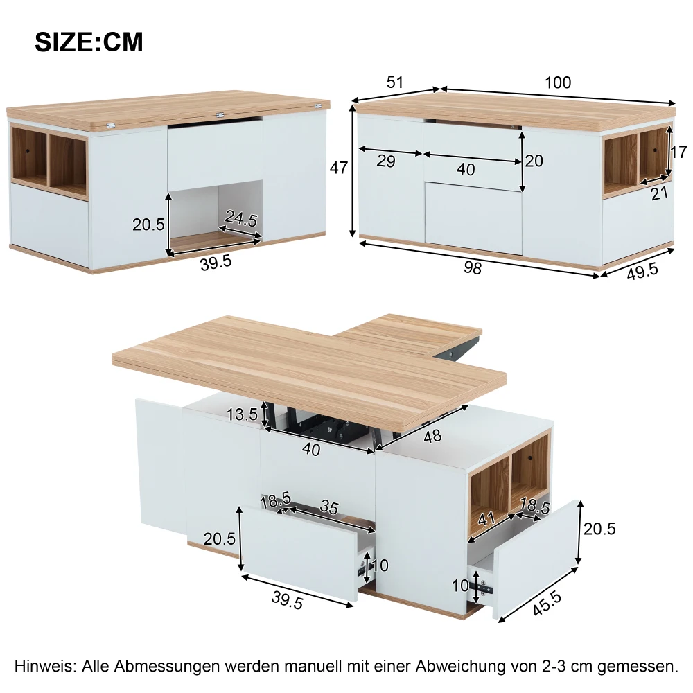 Moderner Couch-Couchtisch mit Dual-Lift-Mechanismus, versteckter Stauraum, Tragfähigkeit bis zu 50 kg, ideal für kleine Räume – Detail 11