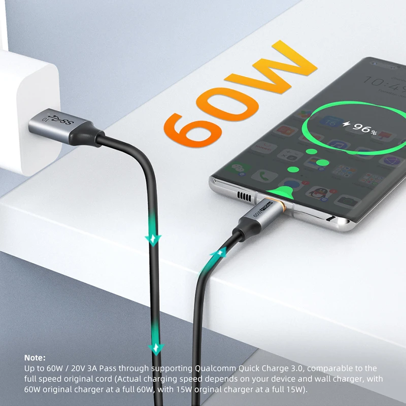 CABLETIME USB 3.2 to USB C 3A Cable 10Gbps QC 3.0 60W Braided Wire PVC Fast Data Transmission for Smart Phone SSD Enclosure