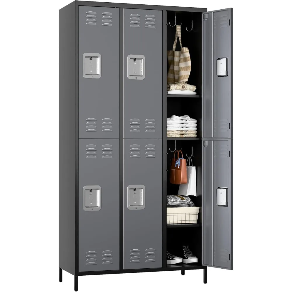 

6 Door Metal Storage Locker 18 Hooks,Metal Locker for Employees with Lock for School Garage Office Gym Bedroom,Assembly Required