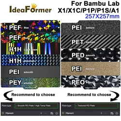 Placa de construcción para laboratorio de bambú, muelle magnético de 257x257mm para cama de acero, A1 X1, carbono, PEO, PET, PEY, PEI, H1H, P1P, P1S, X1, X1-Carbon