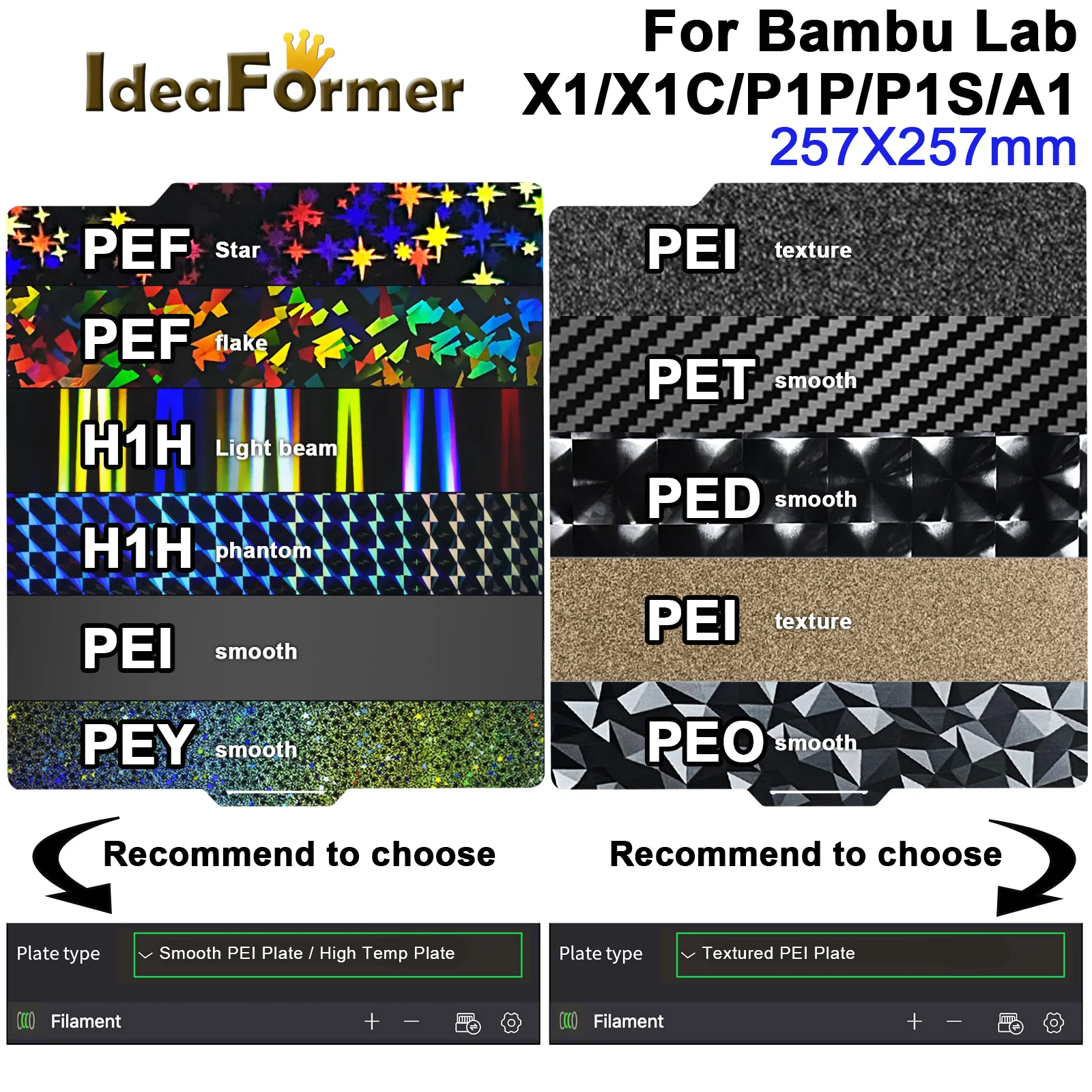 Płyta drukarki 3D Bambulab Build Plate 257x257, blacha ze stali sprężynowej, PEI, PET, PEO, PEY, H1H, P1P, P1S, A1, X1, X1C, części do drukarek 3D
